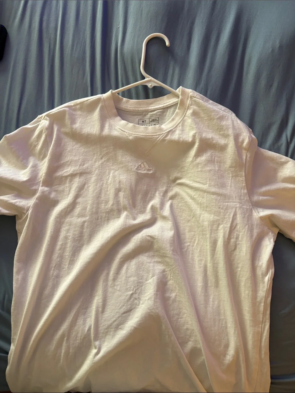 adidas White Crewneck Tee with Subtle Embroidered Logo